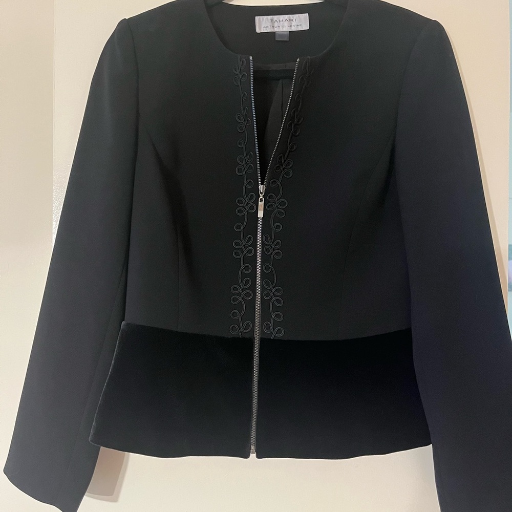 Tahari Black Suit Jacket with Velvet Detailing